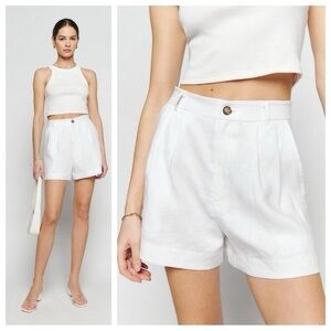 Reformation White Linen Mason Shorts